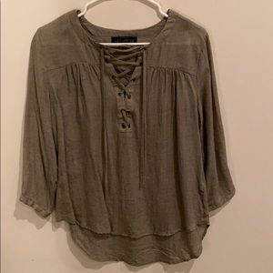 Army green long sleeve high low top